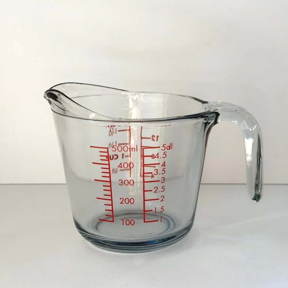 Vintage 2 Cup Measuring‎ Cup 16oz Clear Glass Kitchenware Red Markings USA